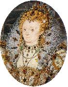 Portrait miniature of Elizabeth I of England with a crescent moon jewel in her hair, Nicholas Hilliard